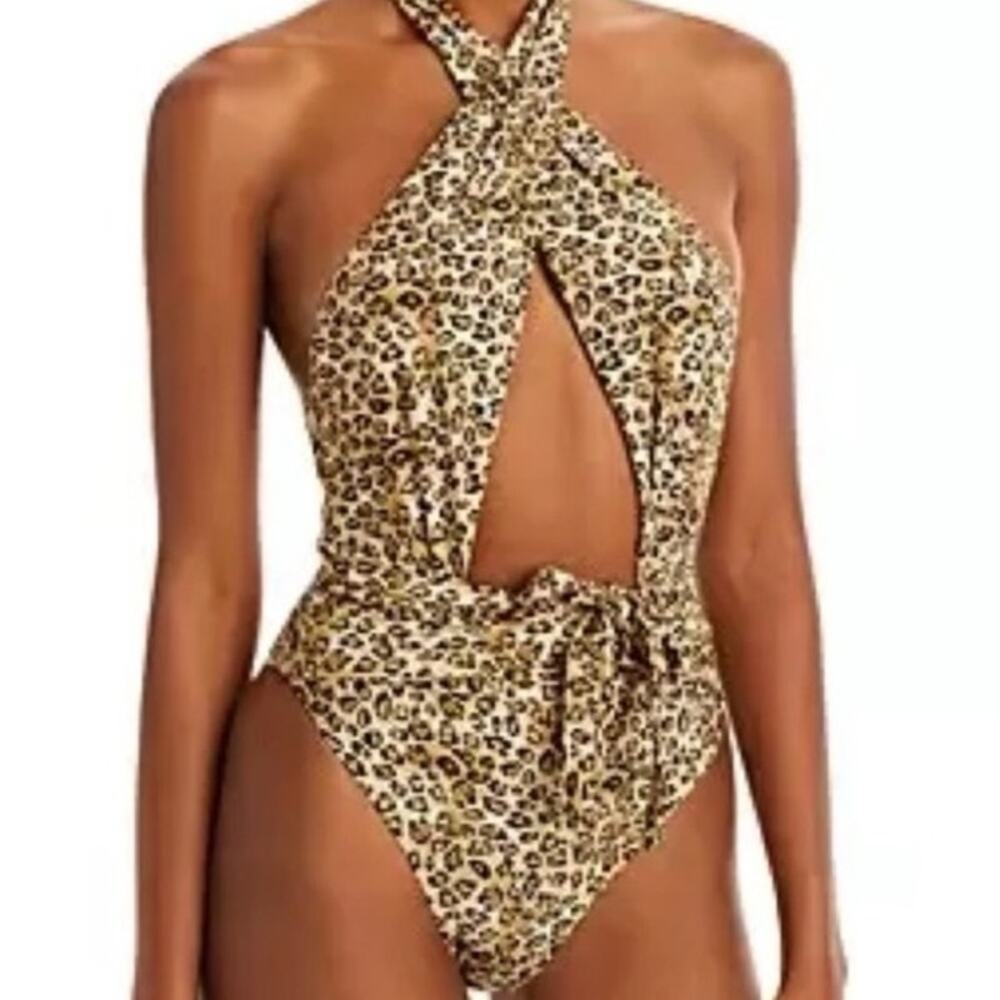 PQ Swim Tan Leopard Alex One Piece Sz M NWT